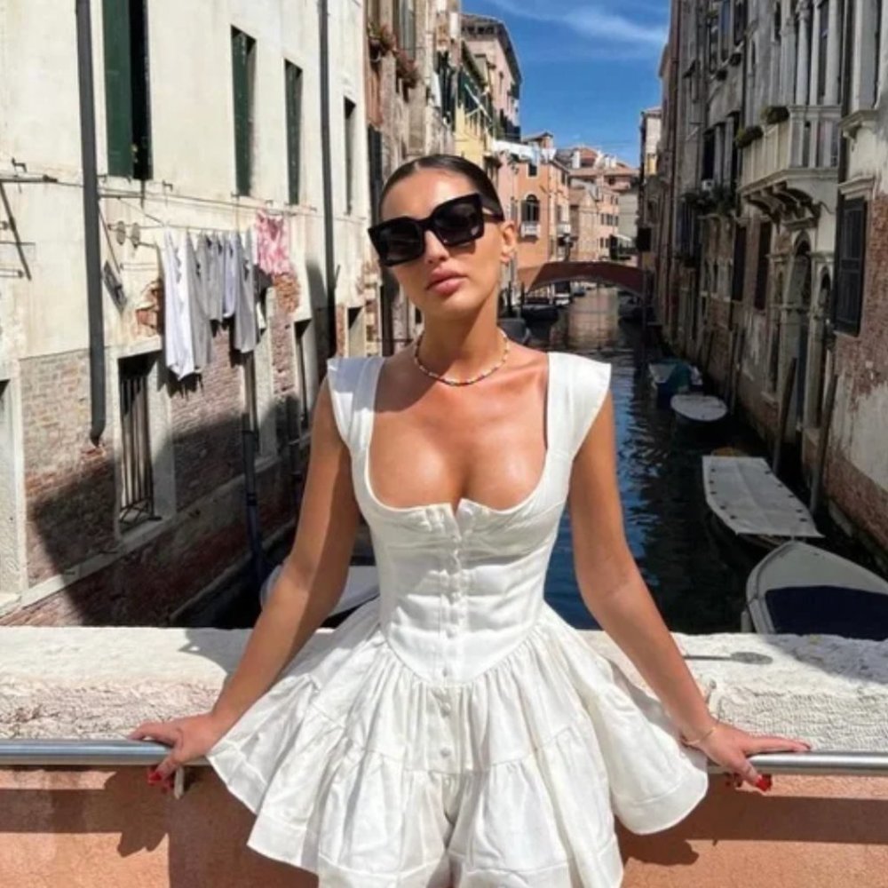 THE ELISABETH ROMPER DRESS - White Linen